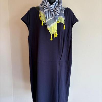 Casual Blue Summer Knit Dress & Scarf - Eileen Fisher