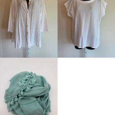 Light White Cotton Shirt , Overshirt, & Scarf - Eileen Fisher