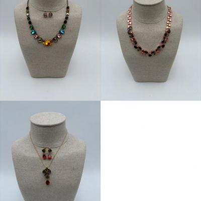 3 Rhinestone Necklaces with Matching Rhinestone Earrings
