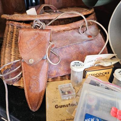 Sale Photo Thumbnail #24: Fishing gear lies, rods, reels, creel