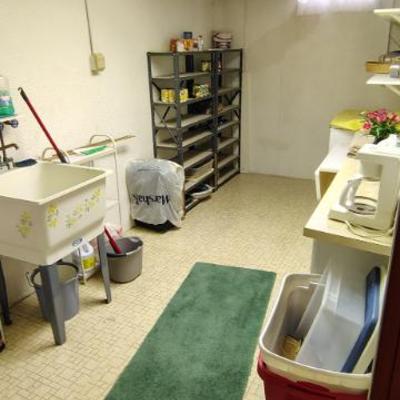 Metal shelves, chest freezer & more