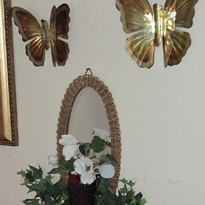 Homco Butterfly & Metal Gilded look mirrored candle sconces. 