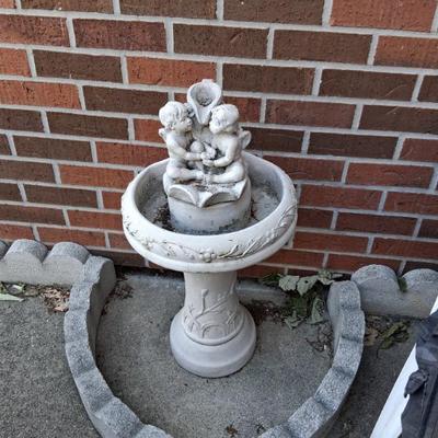Cement Fountain with pump, tubing & extra pump. Yard blocks