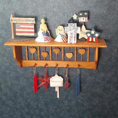 Wood Shelf 23"×5"×8", America Decorations, Avon Bottle, Hand Dipped Candles 
