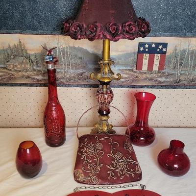 Beautiful Red Decor. Lamp Is About 26" Tall, 6" Wide, Tested And Working 