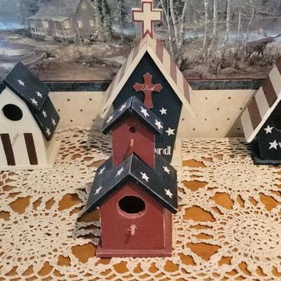Wooden Patriotic Birdhouses. 2-3" Wide, 6-8" Tall