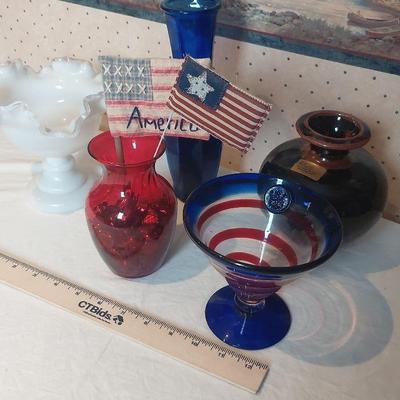 Red White & Blue Glass Irish Pottery 