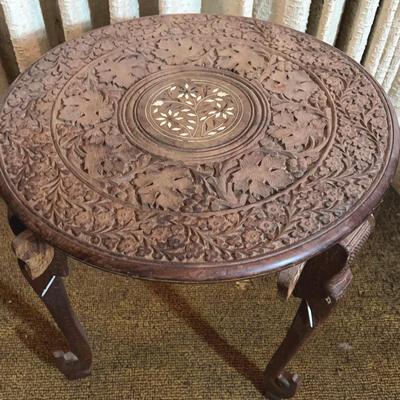 AY103E Elephant Leg Hand Carved Side Table