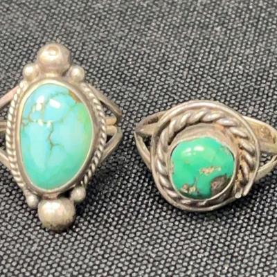 Silvertone Rings With Turquoise Colored Stones