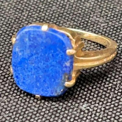 Gold And Unpolished Lapis Ring, 14 Karat