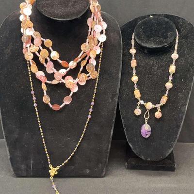 Pink, Purple, And Blue Necklaces