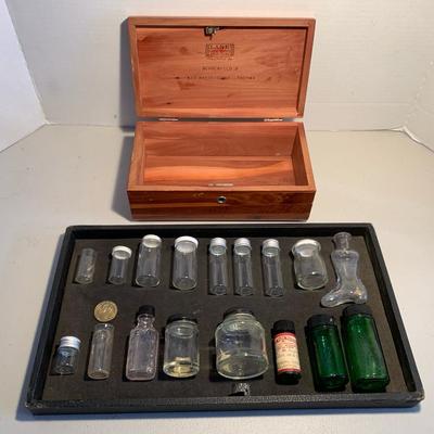 Wooden Box & Glass Bottle Collection