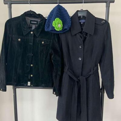 XL Anne Klein Wool Coat & For Joseph Suede Jacket With Jeweled Knit Hat In Seahawks Colors!