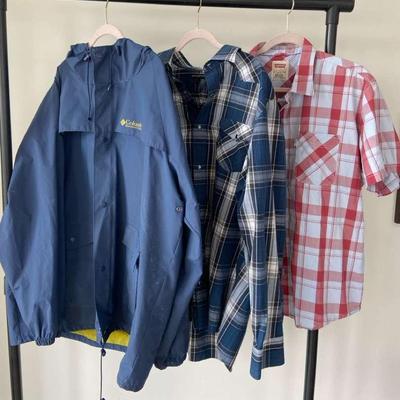 Columbia Rain Jacket-XL, Banana Republic Shirt-XL, Levi’s Shirt-XXL