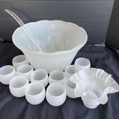 Frosted Glass Punch Bowl & 12 Glasses