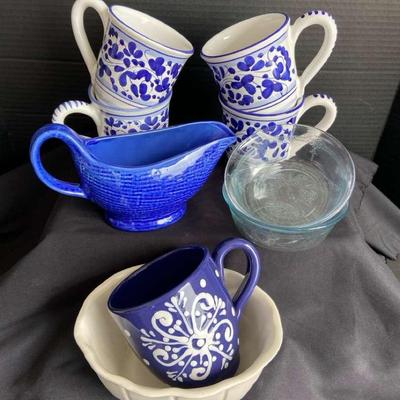 Fire King Bowls, Starbucks Barista Mugs, Gravy Boat & USA Pottery Planter