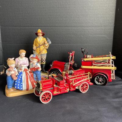 Jim Shore's Firefighter, 911 Fire Engine, Metal Truck & Sweet Land Of Liberty