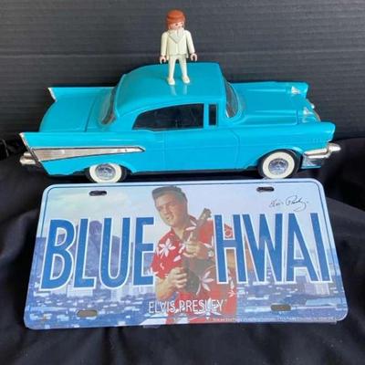 1957 Chevy Collectible Car & Elvis Metal License Plate Decor