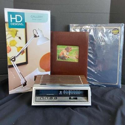 Desk Lamp, GE Clock Radio, Photo Album & Memory Book