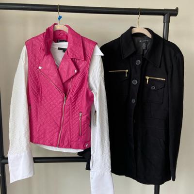 I•N•C Pink Faux Leather Vest & Black Coat, Maurice Sasson Dress Shirt All Large