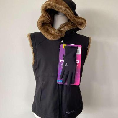 Marmot Faux Fur Lined Vest-M & New Head Running Gloves-S