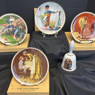 1970s Normal Rockwell Adventures Of Tom Sawyer Series Of Four Collectible Plates With Bell