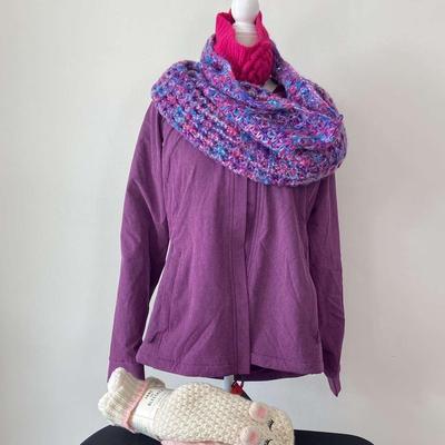 New With Tag Kirkland Hooded Jacket, Nordstrom Headband, Jane & Bleecker Slippers & Hand Knit Scarf