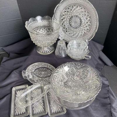 Vintage Cut Glass Crystal Bell With Serving Dishes & Bowls
