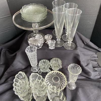 Princess House Flatware Holders (5), Vases, Cake Stand & Beer Glasses