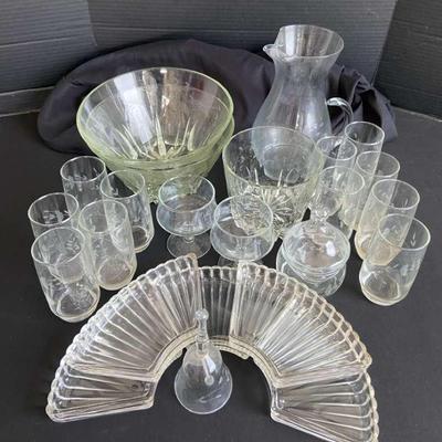 Princess House Heritage Glassware, Pitcher & Bowls With Sectional Serving Dish