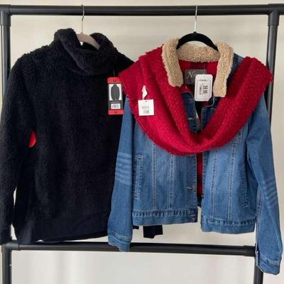 NEW With Tags Natural Reflections Lined Jean Jacket-L, Kirkland Faux Fur Pullover, Red Knit Scarf