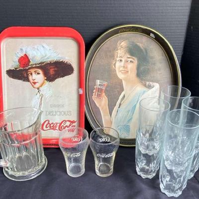 Vintage Coca-Cola Trays & Glasses, Pitcher & Other Glassware 