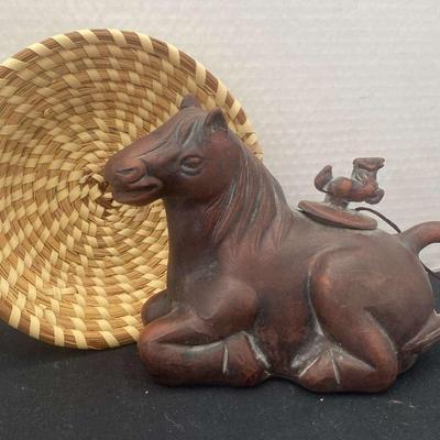 Vintage Asian Clay Horse Teapot