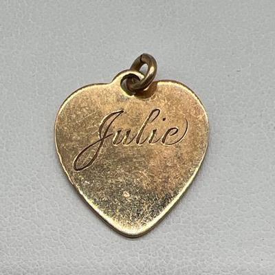 1/10 12K GF Heart Charm Pendant — Engraved, “Julie”