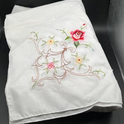 Floral Hand Embroidered Linen Tablecloth