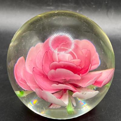 Heavy Glass Rose Paperweight