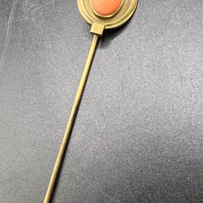 Vintage or Antique Coral Stick Pin with Hallmark