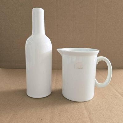 (2) Milk Glass Bottle & Creamer