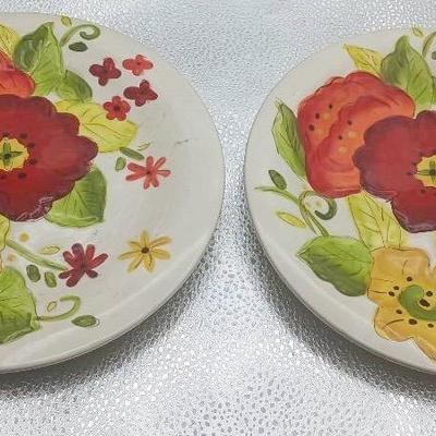(2) Pier 1 Imports' Hand-Painted Red Flower China Plates