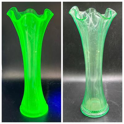 10” Uranium Glass Swung Vase