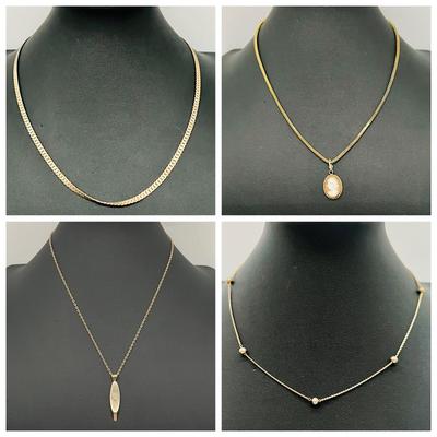 (5) Gold Tone Necklaces — ft. Cameo Pendant 