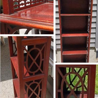 Chippendale Etagere Bookshelf, 1940s, with Amazing Hand Carved Fretwork