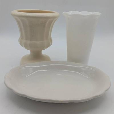(2) White Vases And (1) White Platter — ft. Haggar & Buffalo China
