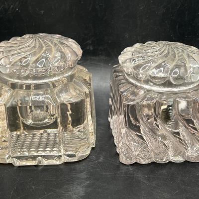 (2) Antique Lidded Ink Wells — Glow Green in Ultraviolet Light