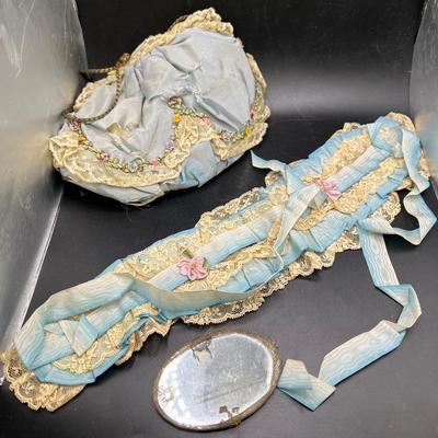 Antique Purse with Mirror and Floral Headpiece