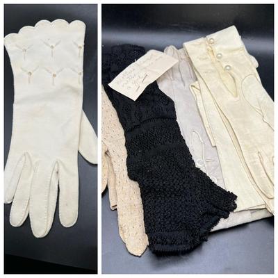 (5) Pairs of Antique & Vintage Gloves — Leather & Lace