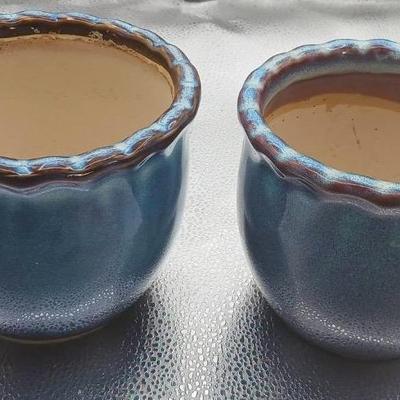 (2) Blue Ceramic Containers