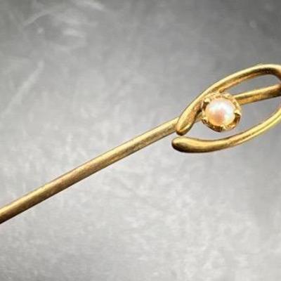 10K Gold Antique Stick Pin with Seed Pearl