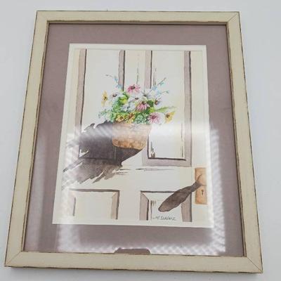 Painting Of Potted Flowers On White Door