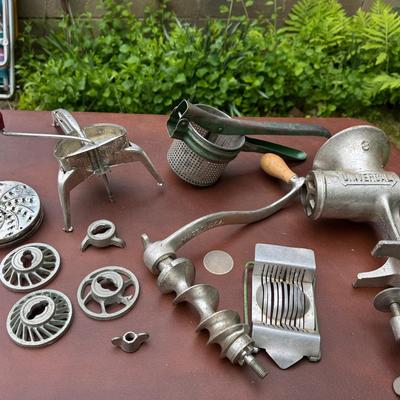 Vintage Meat Grinder & Other Metal Kitchen Tools